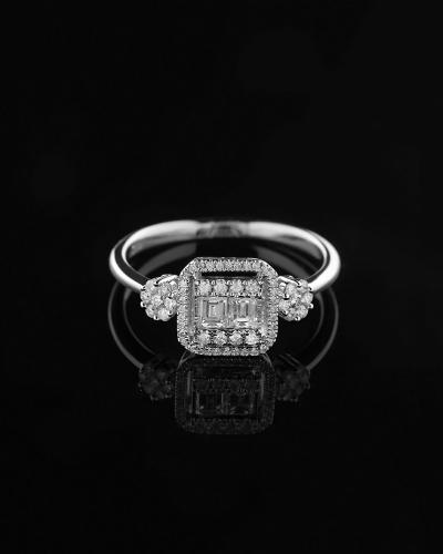 Δαχτυλίδι μονόπετρο λευκόχρυσο Κ18 με Διαμάντια