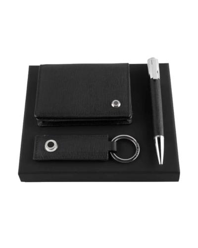 Hugo Boss Σετ 3 τεμαχίων μαύρο Στυλό διαρκείας, μαύρη δερμάτινη Κλειδοθήκη και μαύρη δερμάτινη Θήκη καρτών HPBCK010A
