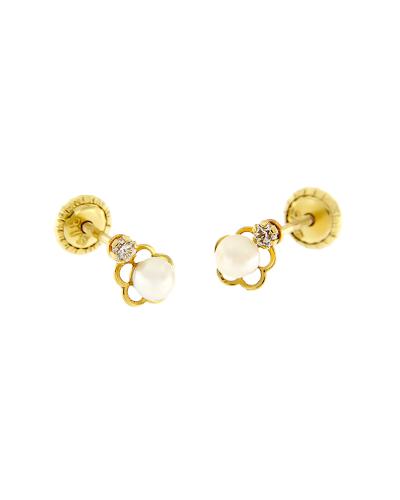 Σκουλαρίκια με βιδωτό κούμπωμα παιδικά χρυσά Κ9 με πέρλα και ζιργκόν