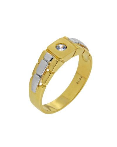 Δαχτυλίδι κίτρινο και λευκό χρυσό Κ14 με ζιργκόν