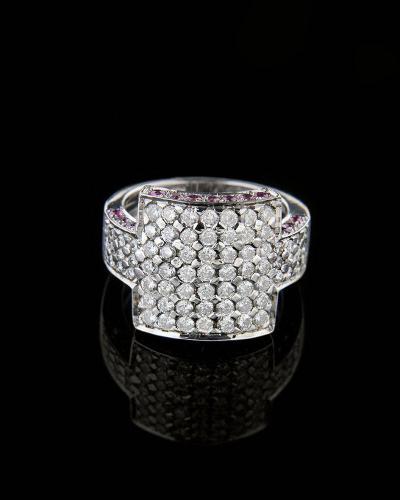 Δαχτυλίδι λευκόχρυσο Κ18 με Διαμάντια & Ροζ Ζαφείρια