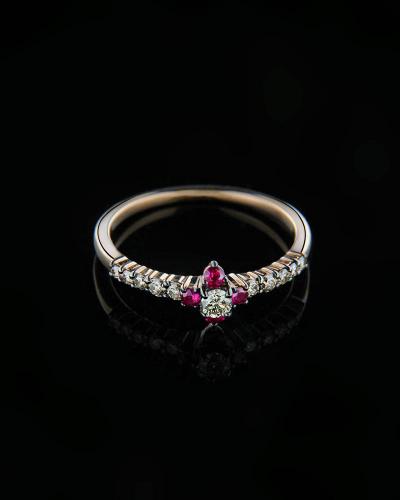 Δαχτυλίδι ροζ χρυσό Κ18 με Διαμάντια & Ρουμπίνια