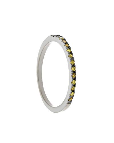 Δαχτυλίδι σειρέ λευκόχρυσο Κ9 με κίτρινα διαμάντια