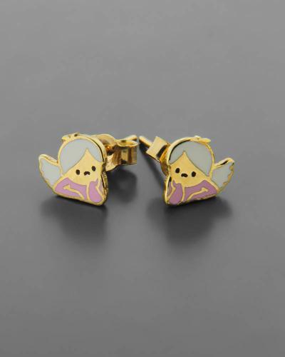 Σκουλαρίκια αγγελούδι παιδικά χρυσά Κ9 με σμάλτο