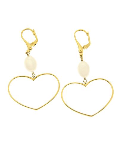 Σκουλαρίκια καρδιά χρυσά Κ14 με μαργαριτάρι