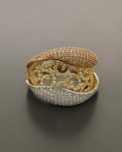 Δαχτυλίδι χρυσό, ροζ χρυσό και λευκόχρυσο Κ14 με Ζιργκόν