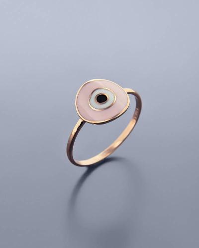 Δαχτυλίδι μάτι ροζ χρυσό Κ9 με σμάλτο
