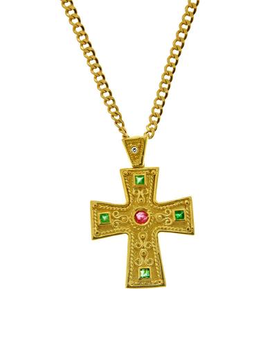 Σταυρός Βυζαντινός Κίτρινο Χρυσό Κ18 με ζιργκόν