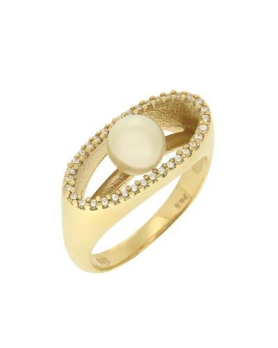 Δαχτυλίδι χρυσό Κ14 με μαργαριτάρι και ζιργκόν