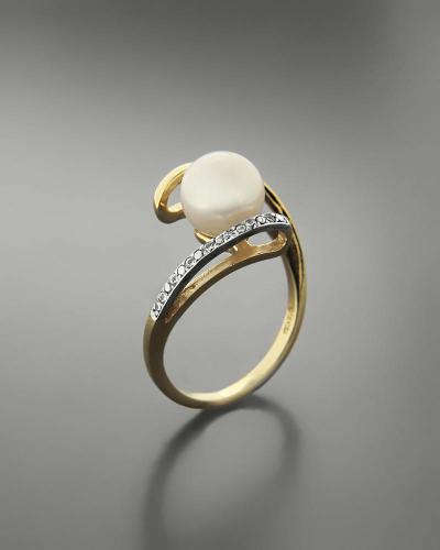 Δαχτυλίδι χρυσό και λευκόχρυσο Κ14 με μαργαριτάρι και ζιργκόν