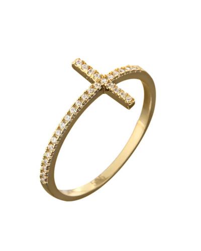 Δαχτυλίδι σταυρός χρυσό Κ14 με ζιργκόν