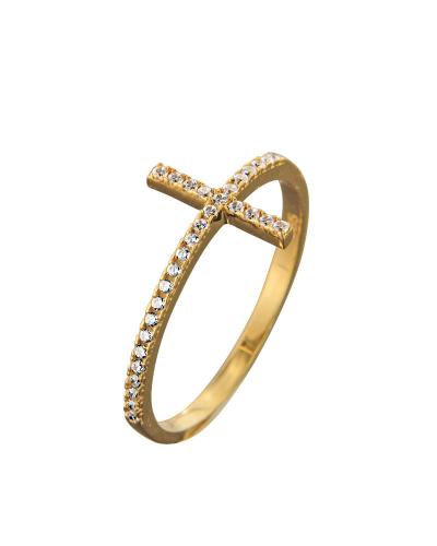 Δαχτυλίδι σταυρός χρυσό Κ14 με ζιργκόν