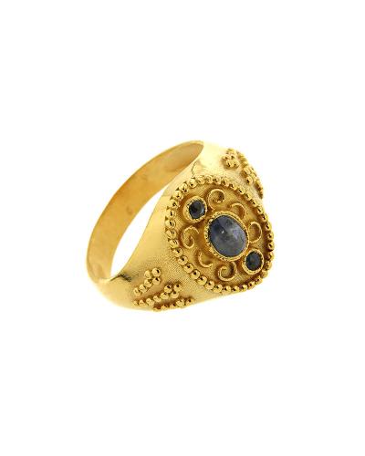 Δαχτυλίδι βυζαντινό χρυσό Κ14 με Ζαφείρια
