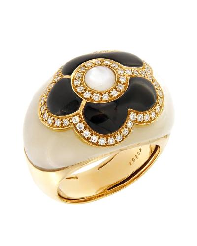 Δαχτυλίδι ροζ χρυσό Κ18 με Διαμάντια, όνυχα και mother of pearl