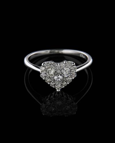 Δαχτυλίδι καρδιά λευκόχρυσο Κ18 με Διαμάντια