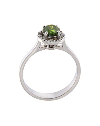 Δαχτυλίδι λευκόχρυσo Κ18 με πράσινο και λευκά διαμάντια