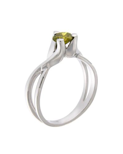 Δαχτυλίδι μονόπετρο λευκόχρυσο Κ18 με λαδί διαμάντι