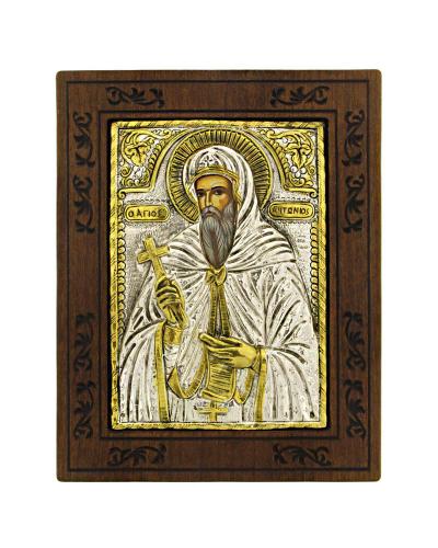 Εικόνα Άγιος Αντώνιος από Ξύλο και Ασήμι 925 26x21cm
