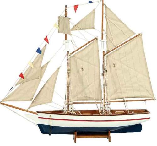 Ξύλινο Παραδοσιακό Καράβι, Χρώμα Λευκό - Μπλέ 120 x 19 x 110(h)cm