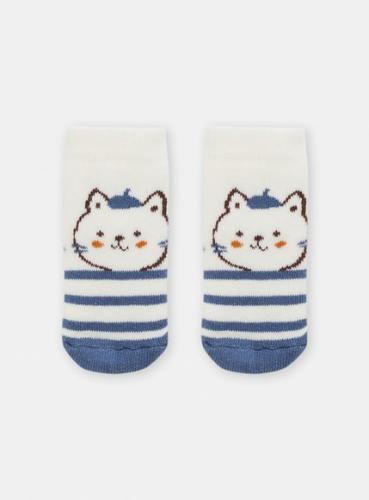 Βρεφικές Κάλτσες Unisex Λευκές/Μπλε Ρίγες Αρκουδάκι - ΛΕΥΚΟ