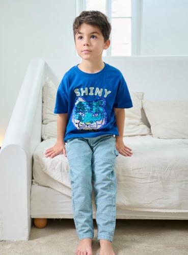 Παιδική Κοντομάνικη Μπλούζα για Αγόρια Blue Shiny Tiger - ΜΠΛΕ