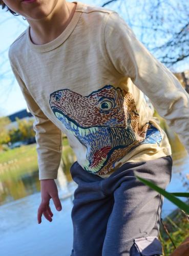 Παιδική Μακρυμάνικη Μπλούζα για Αγόρια Beige Neon Dino - ΚΑΦΕ
