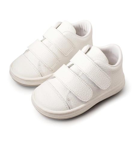 Babywalker Δερμάτινα Sneakers με Αυτοκόλλητο Λευκά