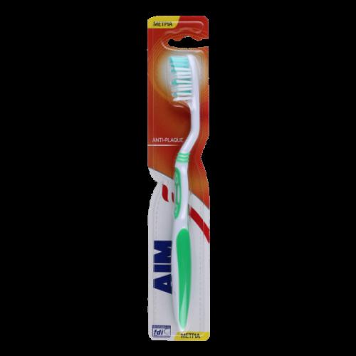 AIM Οδοντόβουρτσα Family Anti-Plaque Μέτρια 1τμχ (Τυχαία Επιλογή Χρώματος)