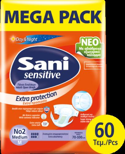 Ανοιχτή πάνα ακράτειας Sani Sensitive Medium No2 Mega Pack 60τεμ (4x15τμχ)