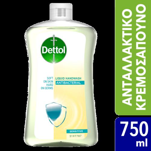 Dettol Αντιβακτηριδιακό Υγρό Κρεμοσάπουνο για Ευαίσθητες Επιδερμίδες Ανταλλακτικό 750 ml