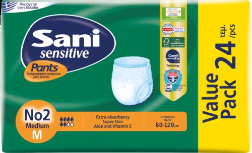 Ελαστικό εσώρουχο ακράτειας Sani Sensitive Pants Medium No2 24τμχ