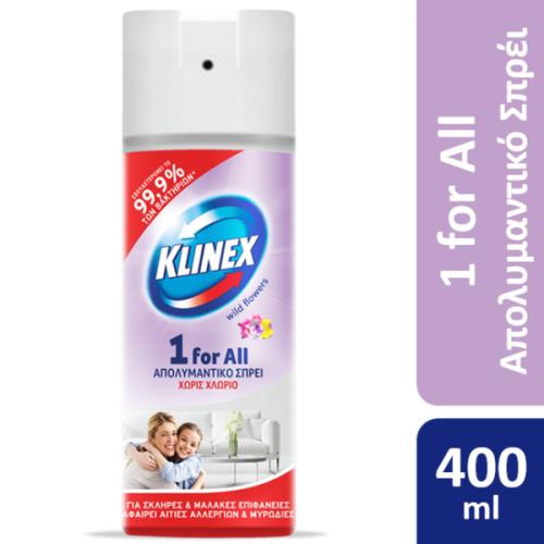 Klinex Απολυμαντικό Spray 1-For-All Χωρίς Χλώριο Για Όλες Τις Επιφάνειες Wild Flowers 400ml