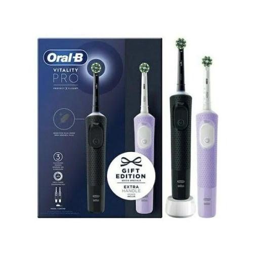 Oral-B Vitality Pro Επαναφορτιζόμενη Οδοντόβουρτσα Σετ 2τεμ (1 Μαύρη, 1 Ροζ)