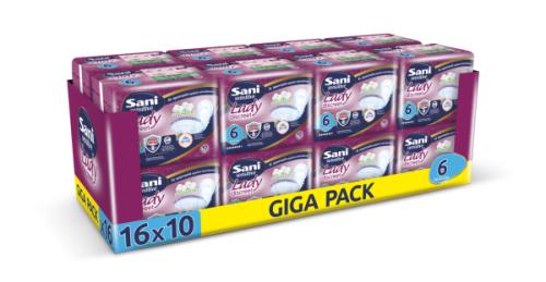 Σερβιέτες ακράτειας με βαμβάκι Sani Lady Extra Large No6 Giga Pack 160τεμ (16X10τμχ-κιβώτιο)