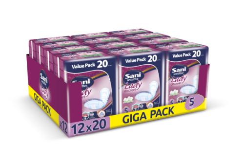 Σερβιέτες ακράτειας με βαμβάκι Sani Lady Super Giga Pack No5 240τεμ (12x20τεμ-κιβώτιο)