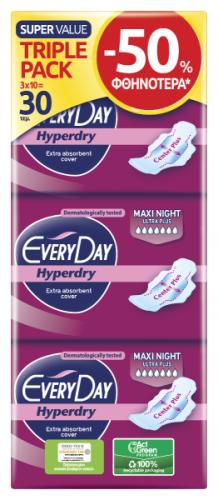 Σερβιέτες EveryDay Hyperdry MAXI NIGHT Ultra Plus Triple Pack 30 τεμ. STR -50%