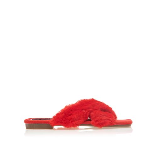 Σανδάλια κόκκινα σουέτ με γούνα χιαστί μπροστά ΚΟΚΚΙΝΟ