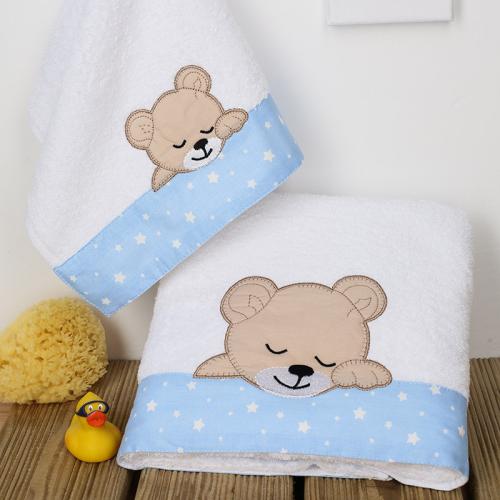 Βρεφικές Πετσέτες (Σετ 2 Τμχ) Dimcol Sleeping Bears Cub 11 Σιελ