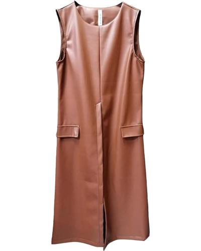 60s leather brown Aspen φόρεμα