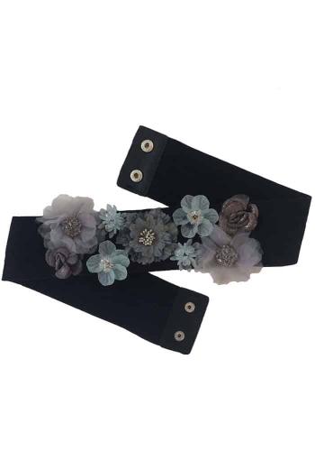 grey & blue 3d flowers elastic ζώνη