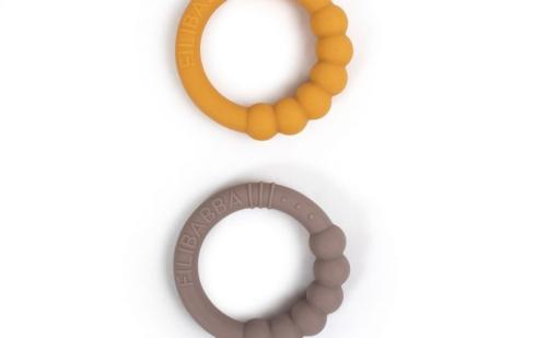 Filibabba Silicone Teether Ring 2 Pack – Warm Grey & Honey