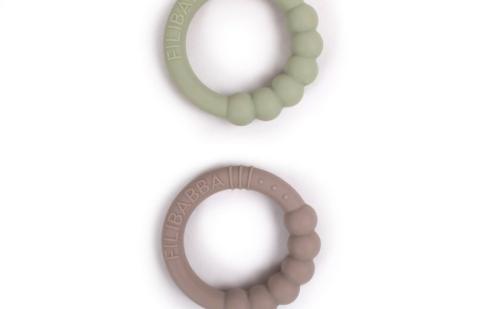 Filibabba Silicone Teether Ring 2 Pack – Warm Grey & Oil Green