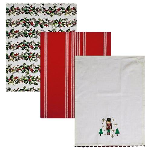 Πετσέτες Κουζίνας Χριστουγεννιάτικες Snow 2314 (Σετ 3τμχ) Beige-Red Kentia