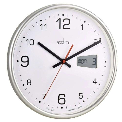 Ρολόι Τοίχου Με Ψηφιακή Ημερομηνία Kalendar ACCTIM22367 26,7x4,4cm Silver-White Acctim