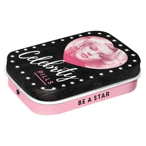 Κουτάκι Με Μέντες 15gr Marilyn-Celebrity Pills 81385 Μεταλλικό 4x6x1,6cm Black-Pink Nostalgic