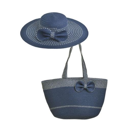 Τσάντα Θαλάσσης Ψάθινη Με Καπέλο 5-49-151-0418 (Σετ 2τμχ) 42x15x30/85 Blue Ble