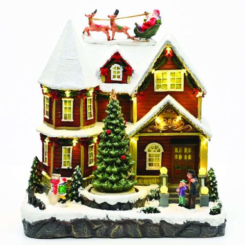 Χριστουγεννιάτικο Διακοσμητικό Επιτραπέζιο Με Κίνηση & Μουσική Led House With Xmas Tree X0355 26,5x19x28,5cm Με Μπαταρίες Multi Aca