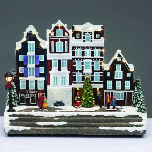Χριστουγεννιάτικο Διακοσμητικό Επιτραπέζιο Με Κίνηση & Μουσική Led Snowy Block Of Apartments X0348 31,5x13x25,5cm Με Μπαταρίες Multi Aca