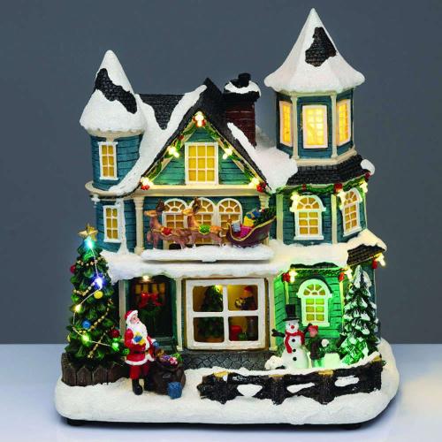 Χριστουγεννιάτικο Διακοσμητικό Επιτραπέζιο Με Κίνηση & Μουσική Led Snowy House With Sleigh X0354 26x16,5x29cm Με Μπαταρίες Multi Aca