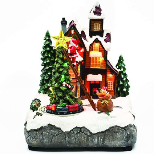 Χριστουγεννιάτικο Διακοσμητικό Επιτραπέζιο Με Κίνηση & Μουσική Led Snowy House With Xmas Tree X0350 19x16x22cm Με Μπαταρίες Multi Aca